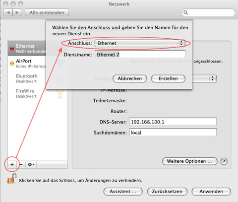 Mac OSX Systemeinstellung Netzwerk